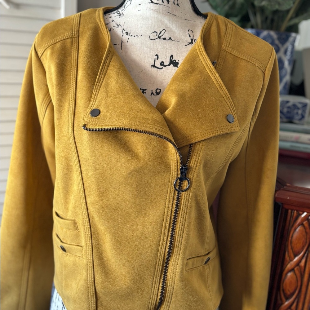 Haute Monde Mustard Faux Suede Leather Moto Jacket M